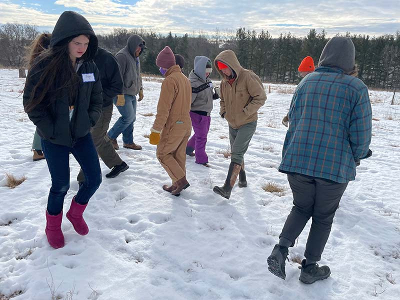 Walking the labyrinth at Barb Kraus’s farm.